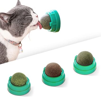 Catnip Ball for Cats Wall |Self Adhesive Edible Catnip Toy Rotatable Natural Mint Leaf Rotating Interactive Toy